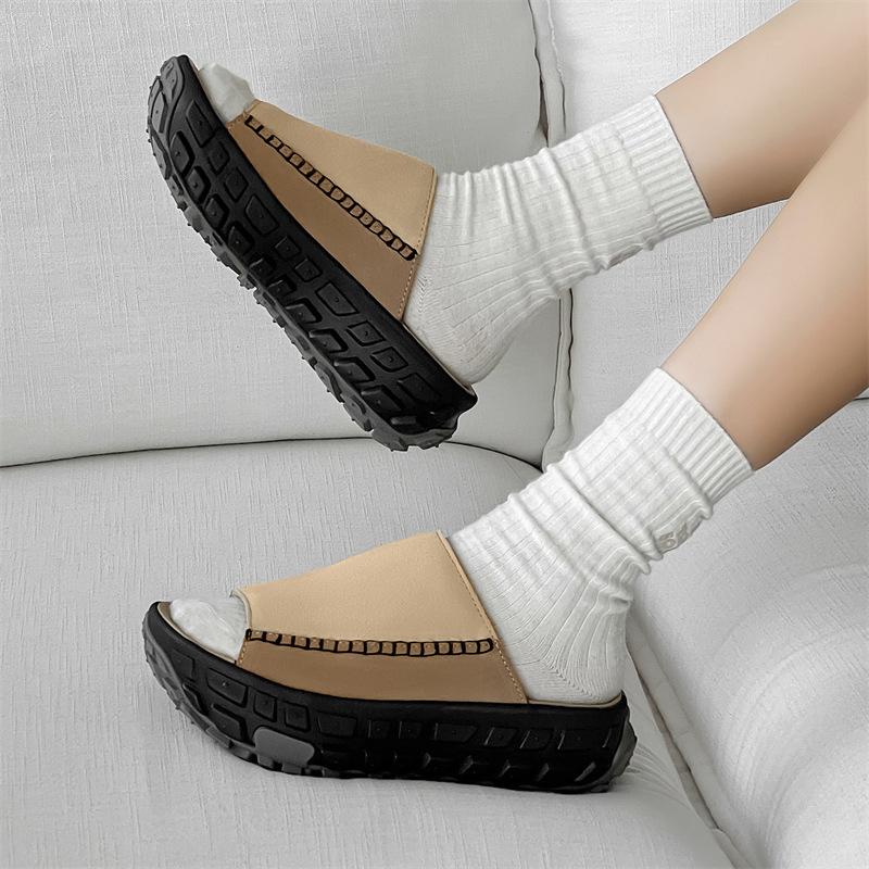 3302U Home Slippers Women's Summer High-quality Version Thick-soled Heightening Tire Shoes Leather Versatile Women's Shoes