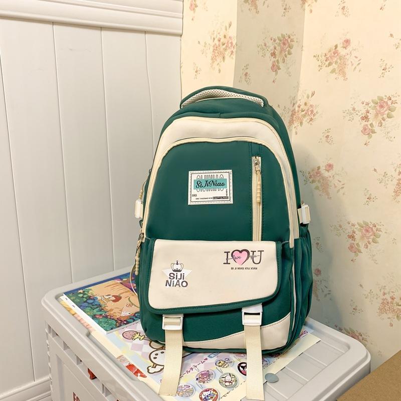 Schoolbag Women's 1011 New Simple Niche Versatile Model Contrasting Color Student Schoolbag Multi-compartment Large-capacity Backpack Wholesale