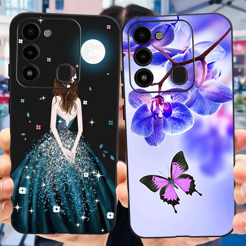 For Tecno Spark GO 2022 Case KG5 Soft Silicone Cute Cat Phone Cover For Tecno SparkGO 2022 6.52" Luxury Love Flower Cases Funda