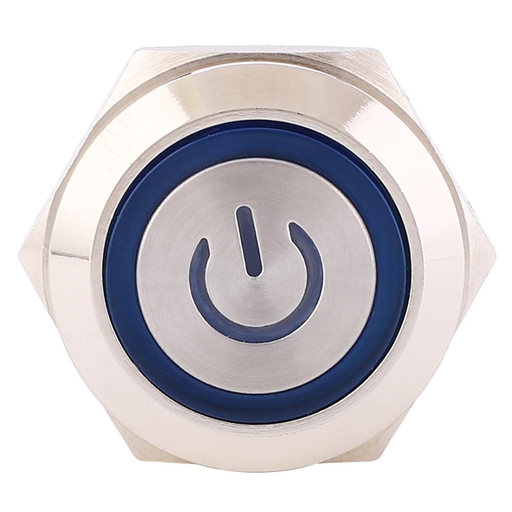 2pcs 12 24VDC 16mm Round 4PIN 1NO Push Button Switch Self Reset Switch with Light Power PatternBlue