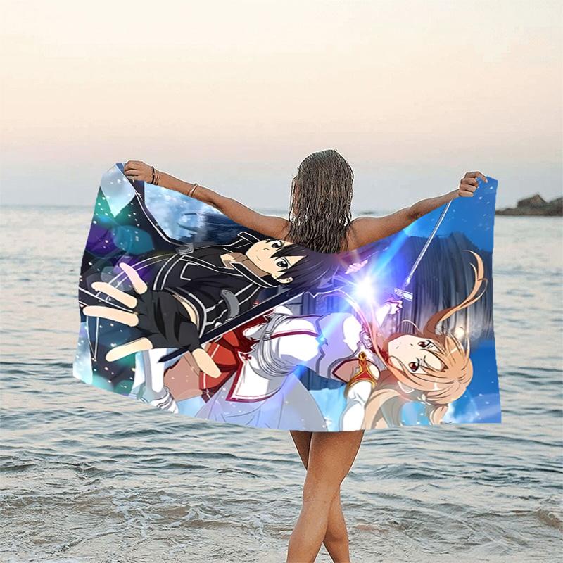 1pc Sword Art Online2 Beach Towel, Beach and Seaside Swimming Pool Equipment, Fashion Pattern, Rectangular, Travel Essentials