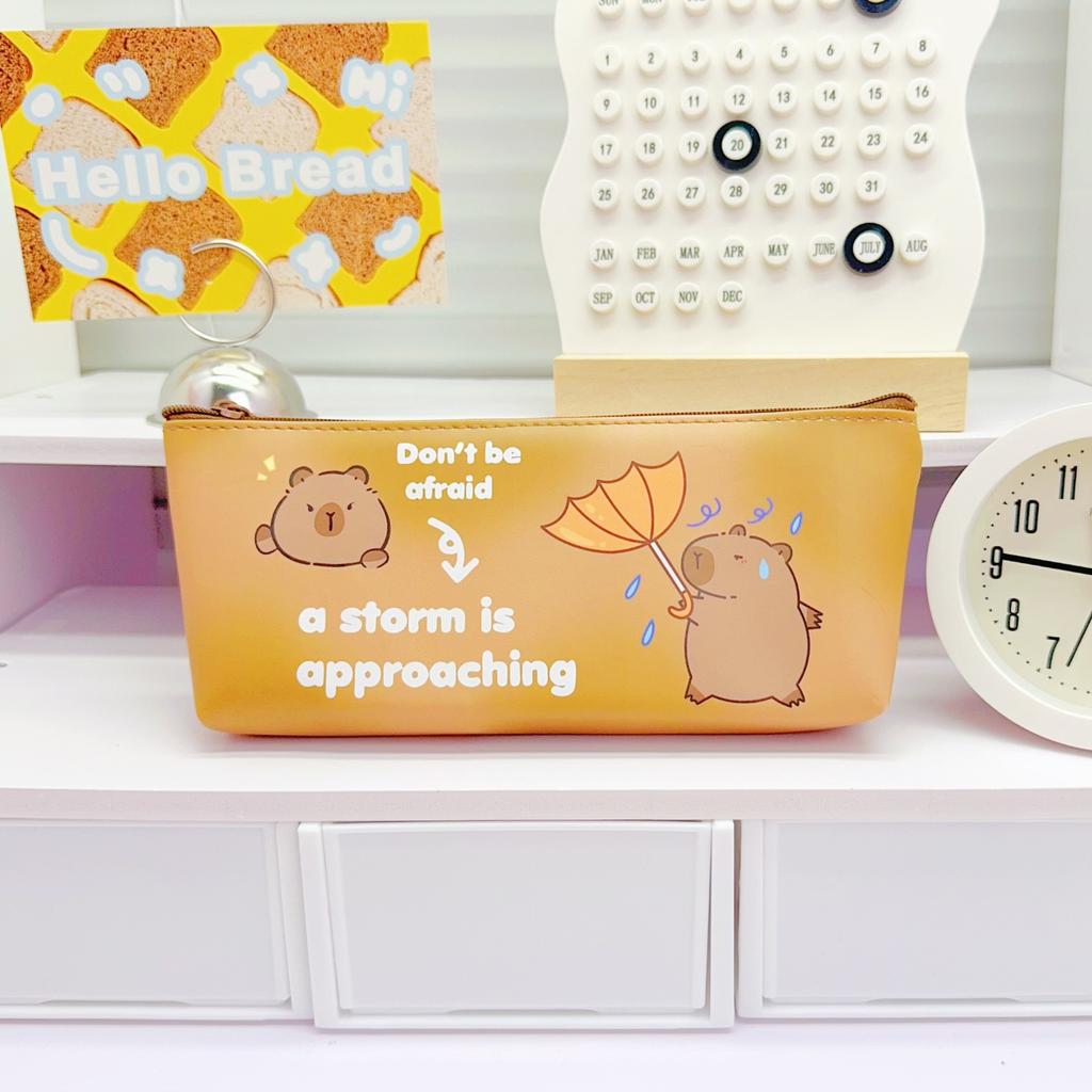 Capybara Korean Style Cute High Quality Large Capacity PU Pencil Case & Stationery Pouch for Elementary School Students and Kids