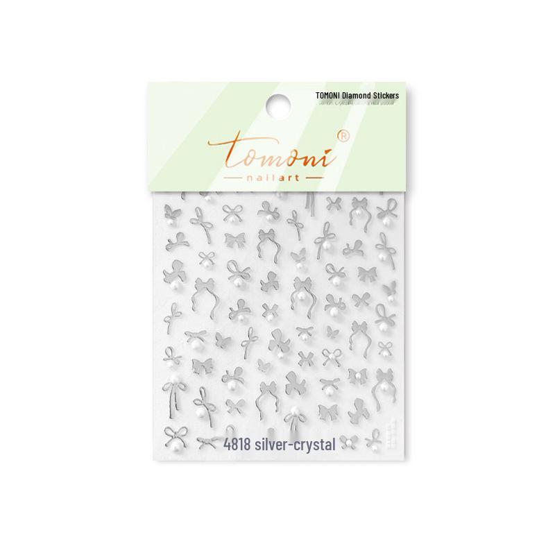 Tomoni 3D Crystal Diamond Nail Stickers for Children - Red Bowknot & Heian Design