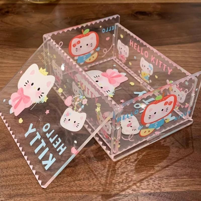 Hello Kitty Storage Box Cute Acrylic Flip Desktop Storage Box Dust-Proof Ornaments Removable Home Decora