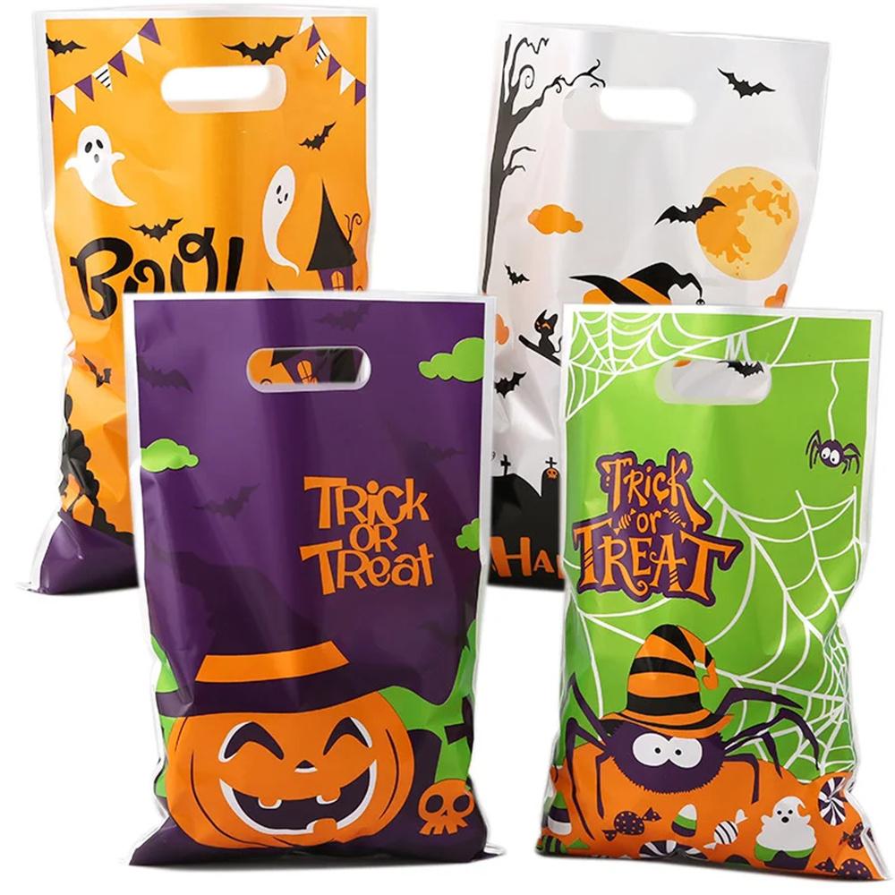 40pcs Halloween Gift Plastic Gift Tote Candy Party Pumpkin Spider Element Colorful Packaging Plastic