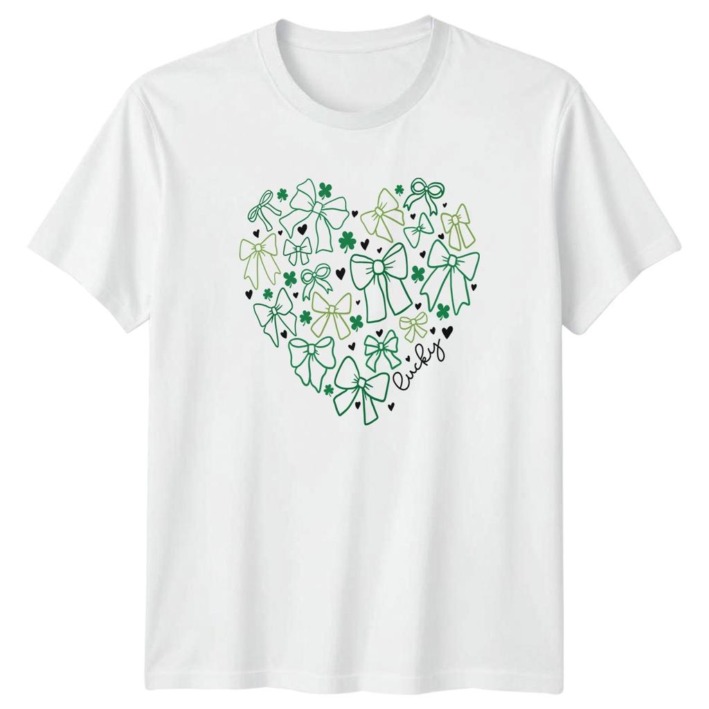 Lucky Unisexs TShirt Bow Clover St Patricks Day Gift For Her