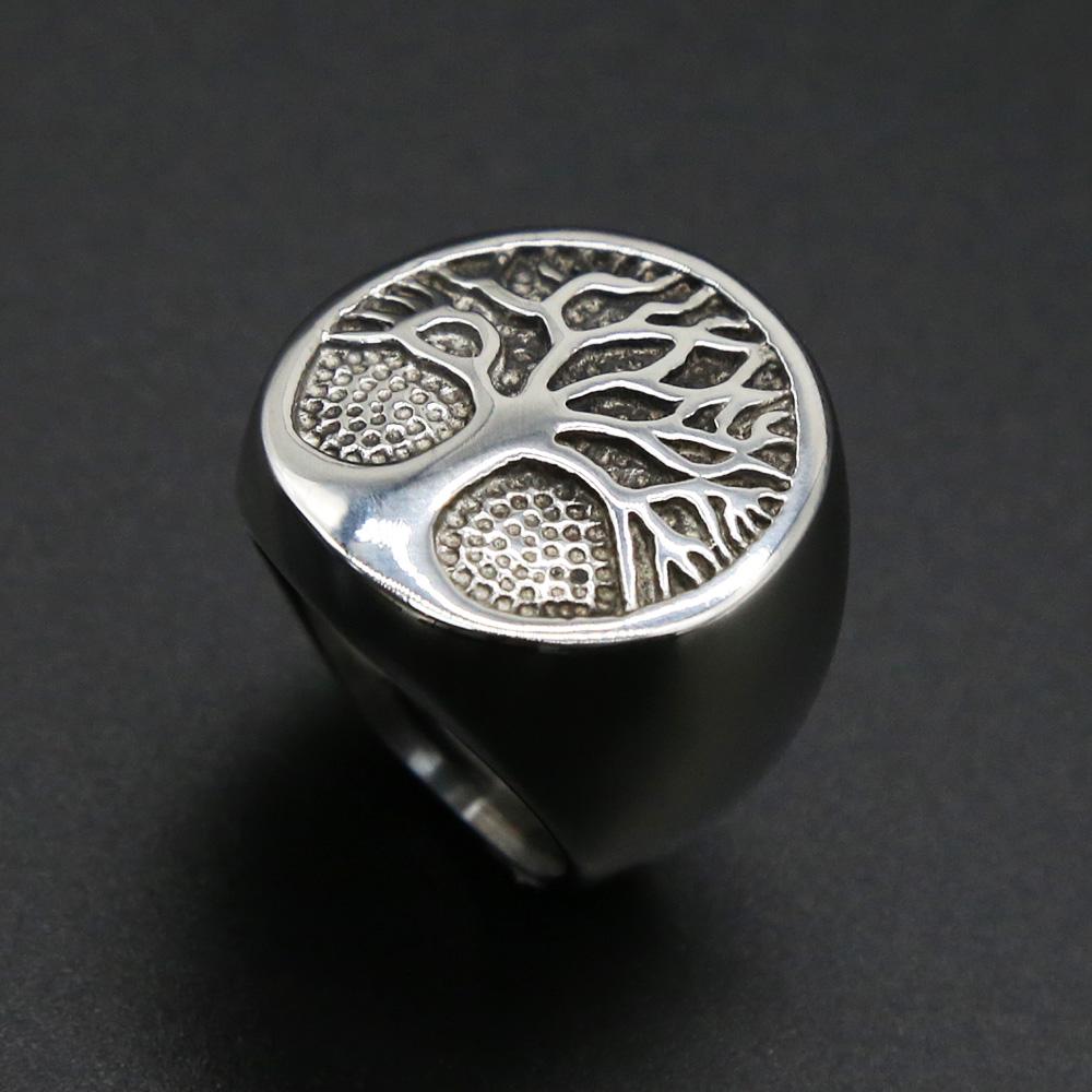 Punk Stainless Steel Tree of Life Ring Viking Amulet for Men Fashionable Jewelry Classic Male Accessory
