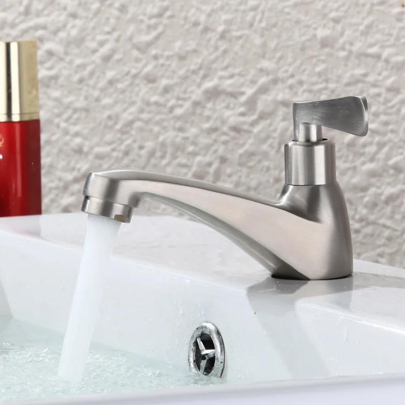Single Handle WashBasin Faucets Single Cold Water Tap Deck Mounted Toilet Countertop Faucet Stainless Steel Sink Faucets