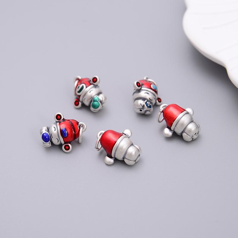 S999 Sterling Silver Five Blessings Pendant with 3D Epoxy and Braided Rope for DIY Jewelry