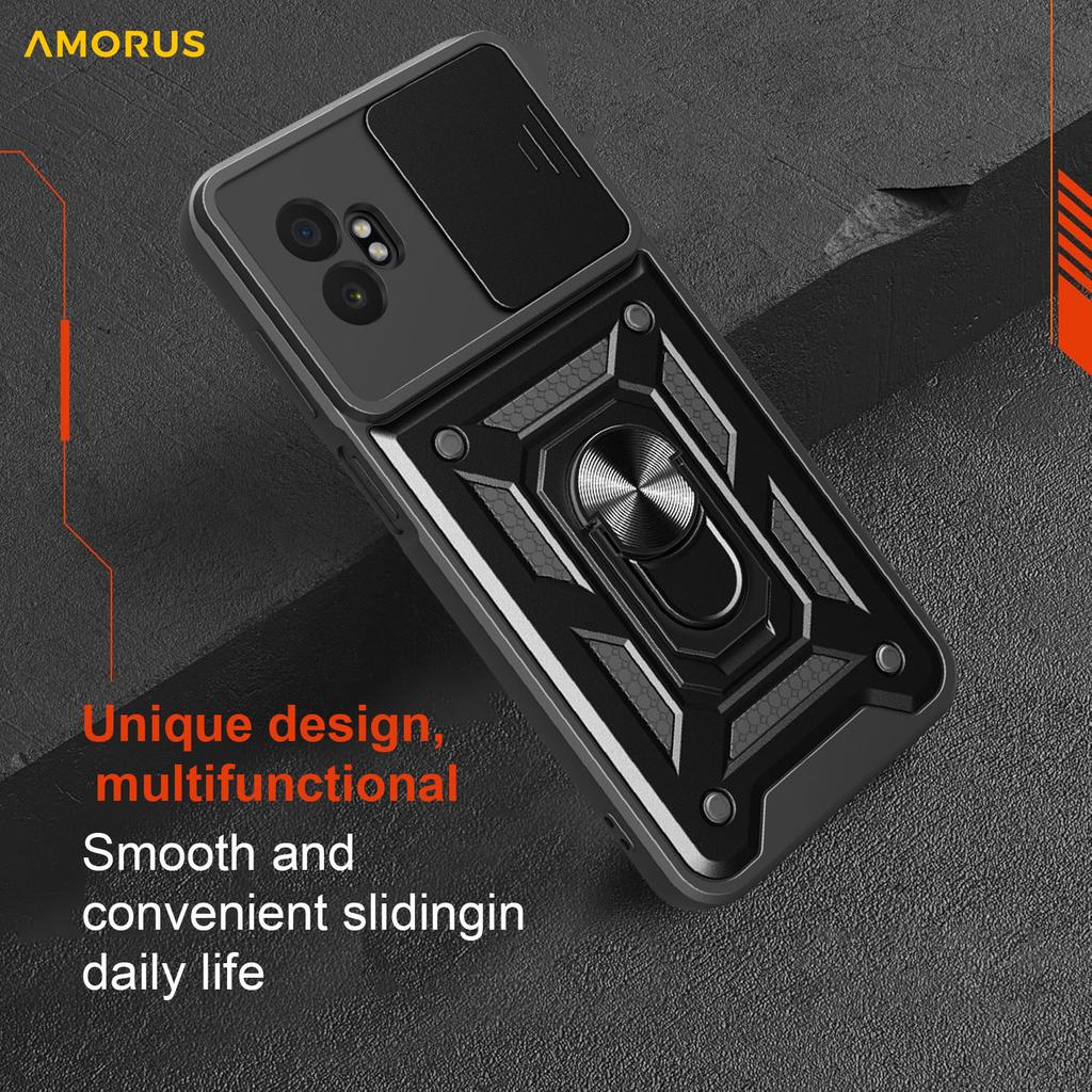 AMORUS For Samsung Galaxy XCover7 Pro Case Kickstand PC+TPU Phone Cover with Camera Lens Slider