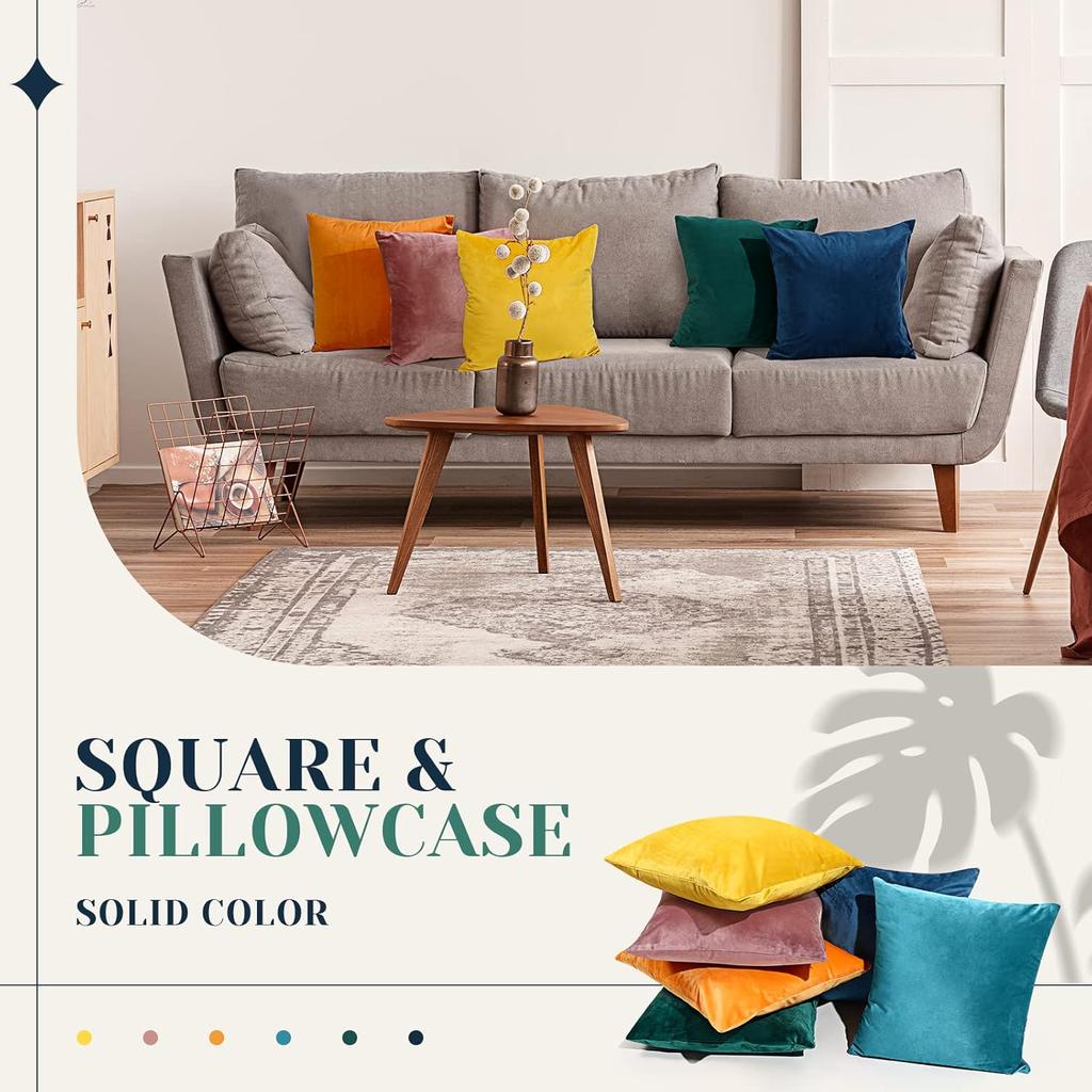 Pack of 6 Velvet Decorative Throw Pillow Covers Solid Square Soft Pillowcase Set Cushion Cases for Sofa Couch Bed Car Home Decor 18 x 18 inches/ 45 x