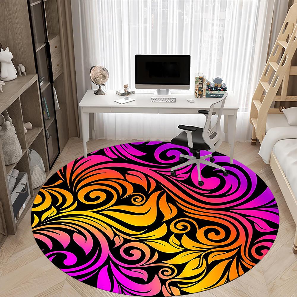 1pc Swirls Vibrant Office Round Area Rug, Indoor Mat Suitable ForOffice, Under Office Chairs Bedroom Living Room Home Decor, Room Deco Q067