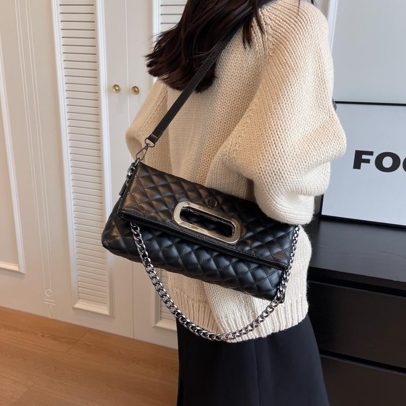 

Модная складная женская сумка через плечо с цепочкой, универсальная новая сумка через плечо, сумка-тоут с ромбовидным узором для женщин 30*9*27 чёрный