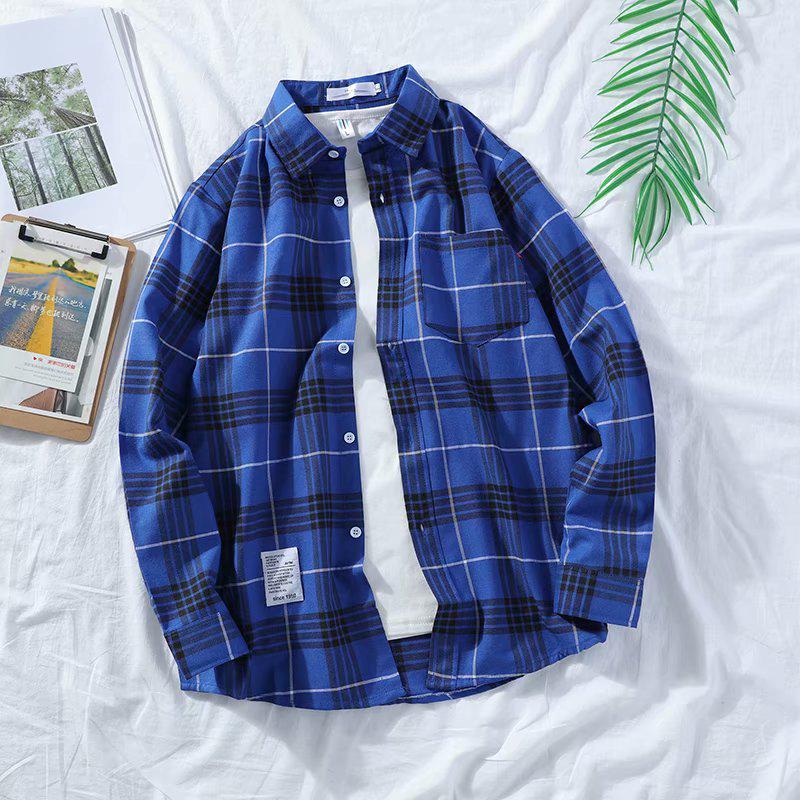 Men's Japanese Plaid Shirt - Harajuku Style, Loose Fit, Long Sleeve, Trendy Student Jacket