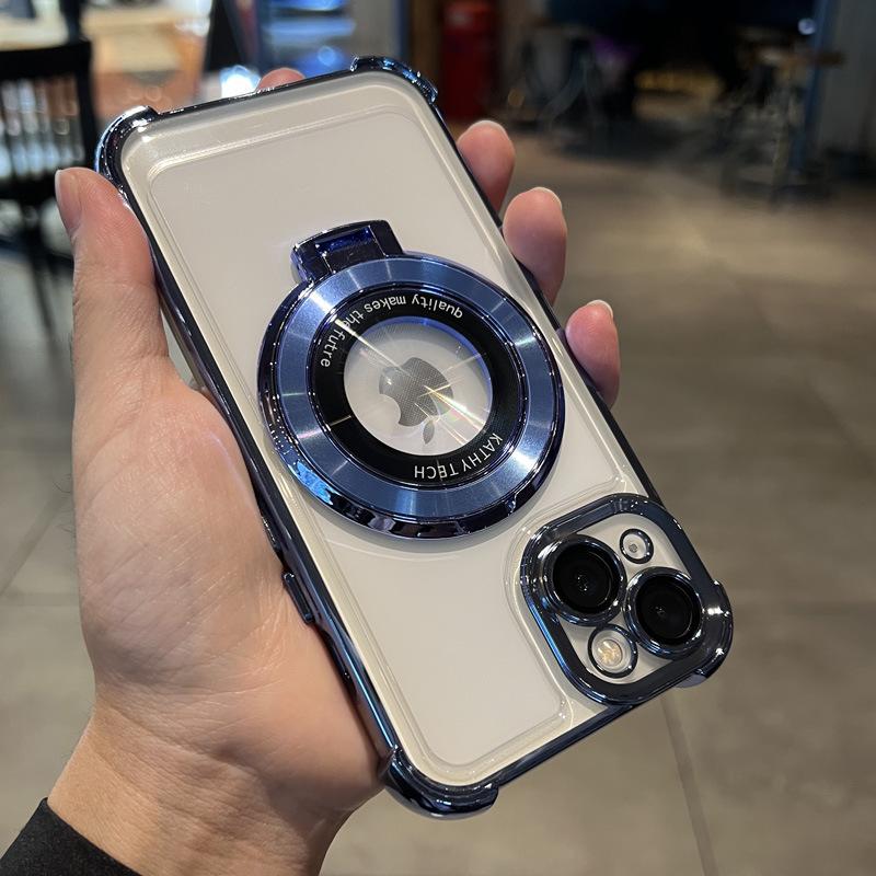 Applicable To IPhone16 Mobile Phone Case Airbag Anti-fall Magnetic Suction Bracket 15Promax Apple 14 Protective Case 13 Electroplating