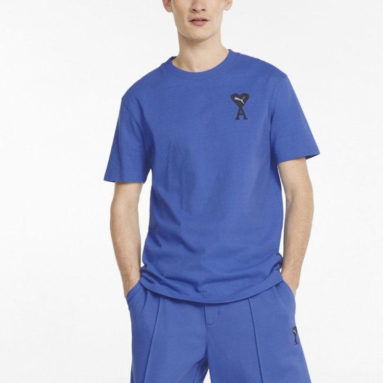 Puma X Ami Paris SS22 Embroidered Heart Casual Crew Neck Short Sleeve T-Shirt Men Tops Blue 534070-93