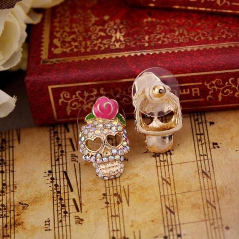 Retro Rosen Totenkopf Ohrstecker Schleife Piercing Ohrringe für Frauen Mädchen Gothic Punk Schmuck
