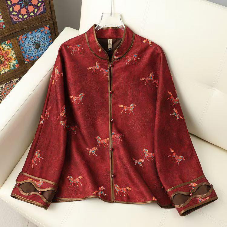 

2026 Women s Red Rayon Jacquard Xiangyunsha Jacket - New Chinese National Style, Retro Cardigan for New Year 2XL (110-125 cm) красный