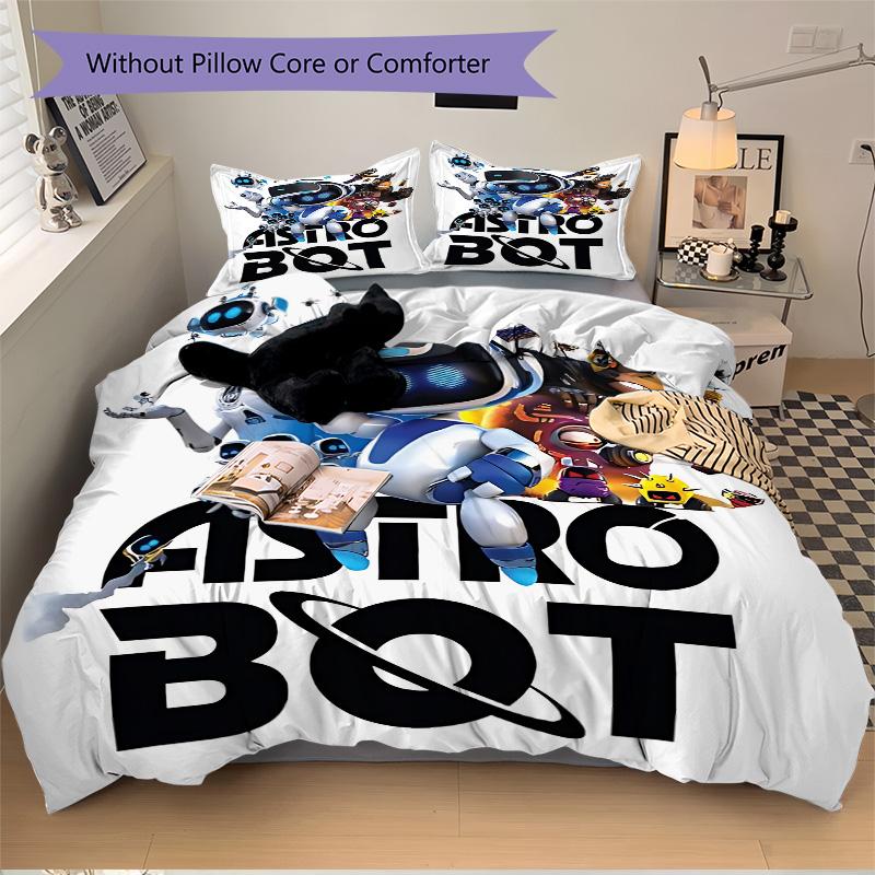 Astro Bot Abenteuer Druck 3-teiliges Bettwäsche-Set Bettbezug mit 2 Kissenbezügen Heim-Geburtstagsgeschenk