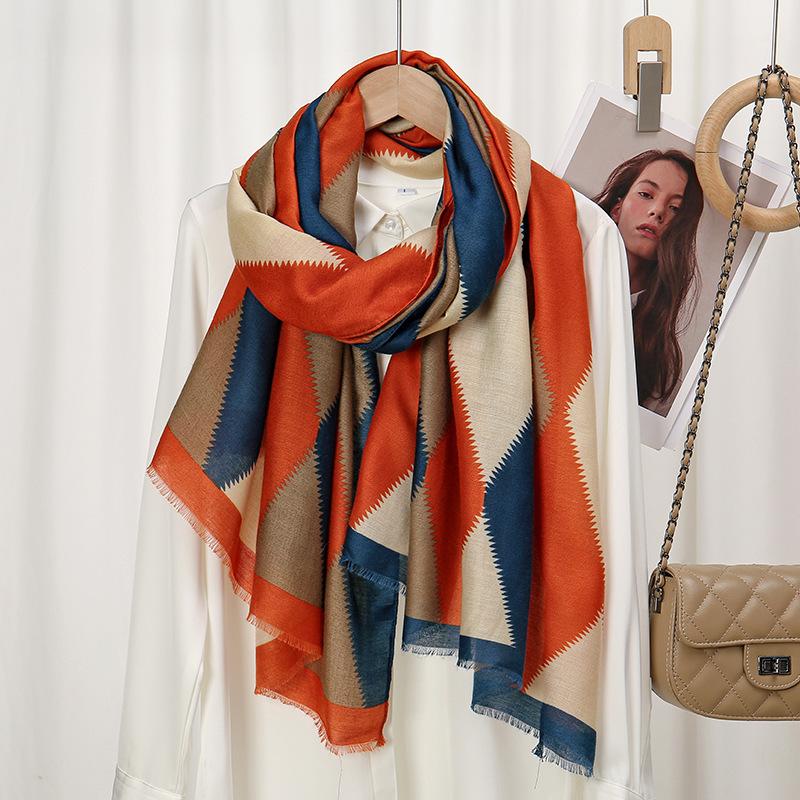 Winter Thick Viscose Scarf Geometric Plaid Fringe Cotton Shawls And Wraps Pashmina Stole Bufandas Muslim Hijab Sjaal 180*90Cm
