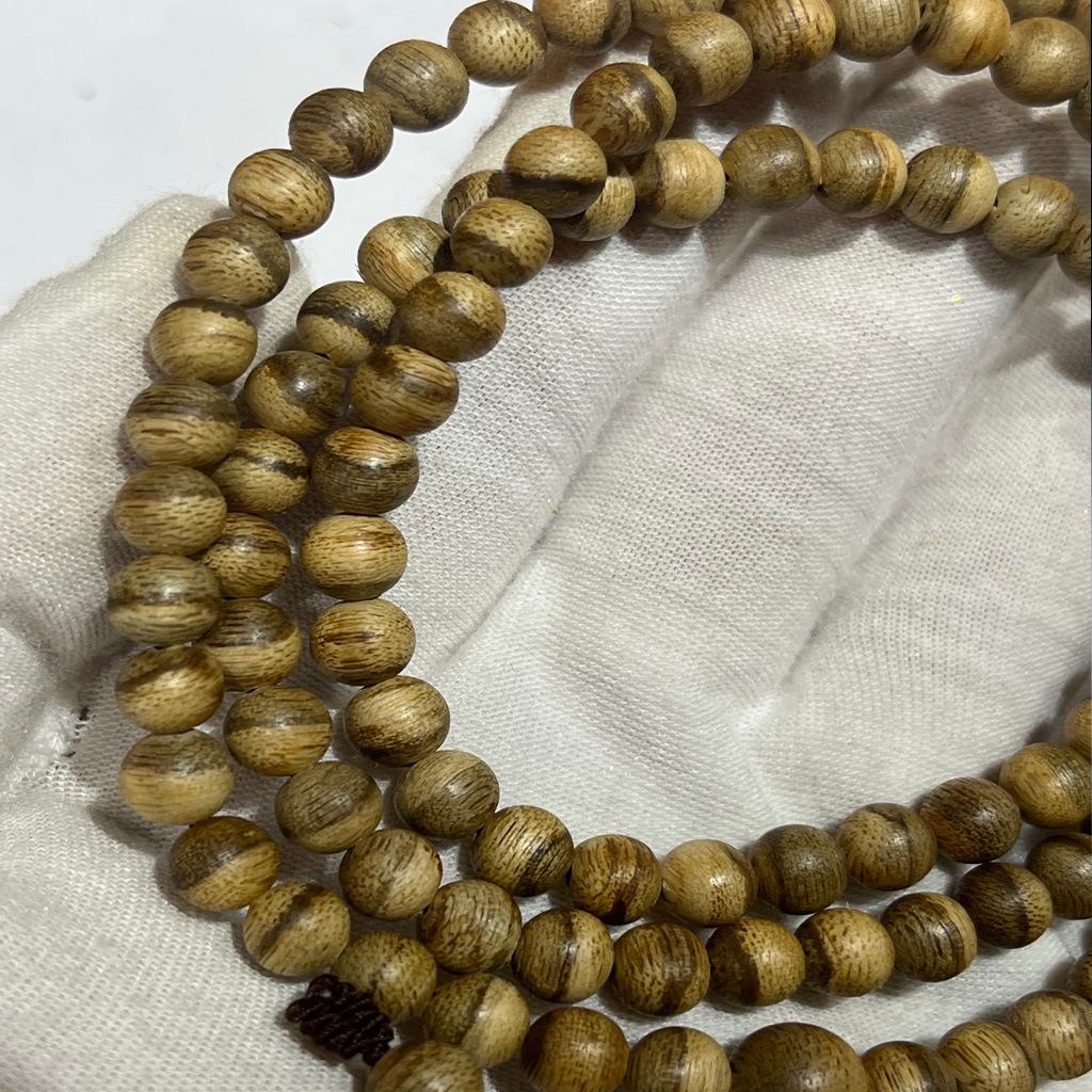 Authentic Natural Agarwood Tiger Stripe Bracelet - 0.6mm Beads, 108 Count, Unisex, Lightly Fragrant, Multi-strand Gift