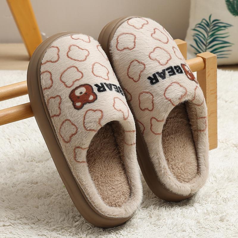Cute bear cotton slippers winter couple winter non-slip indoor home household warm fluffy slippers winter