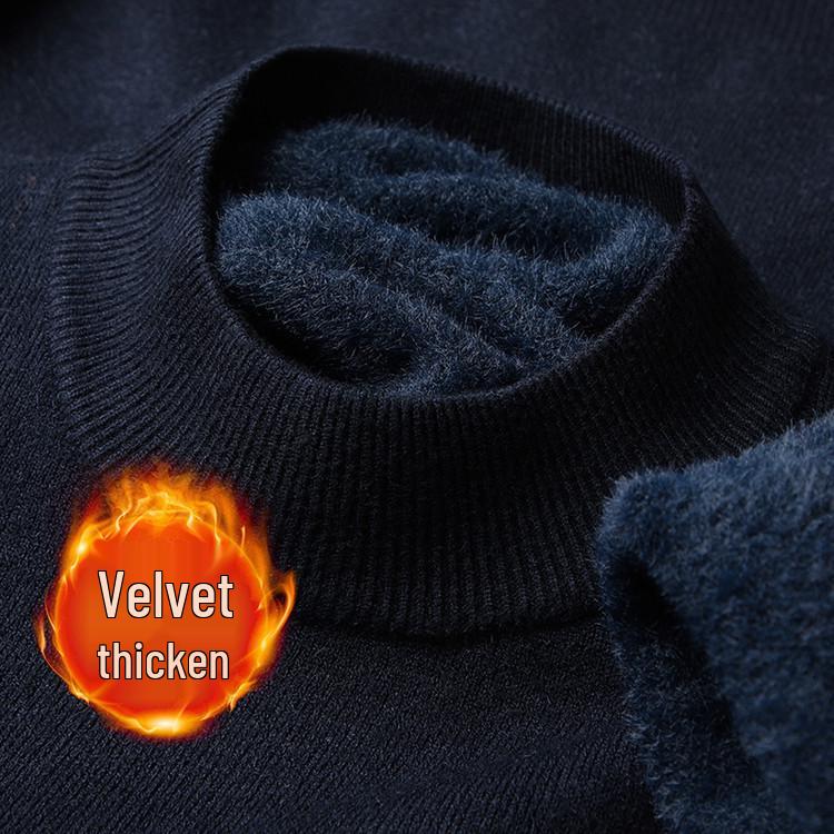 Men's Winter Velvet Pullover Sweater - Anti-Cold, Thick, Half-High Collar, Luxurious, Warm to -15°C