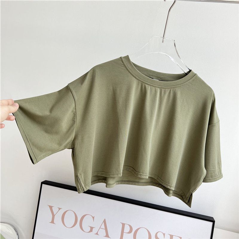 

Fashion Style Crop Top Casual Sports Breathable Cotton T-shirt Forest Green (Short Sleeves) XL