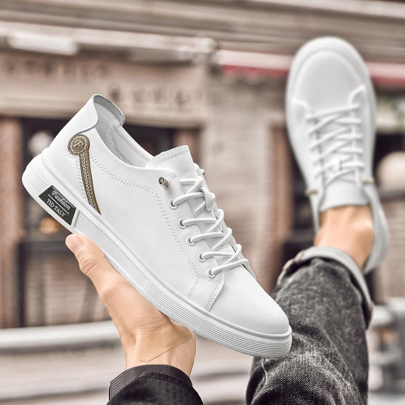 Fashion New Men Casual Walking Footwear Outdoor Mens Non-Slip Sneakers Genuine Leather Men Skate Shoes Stylish Male Comfortable Flats