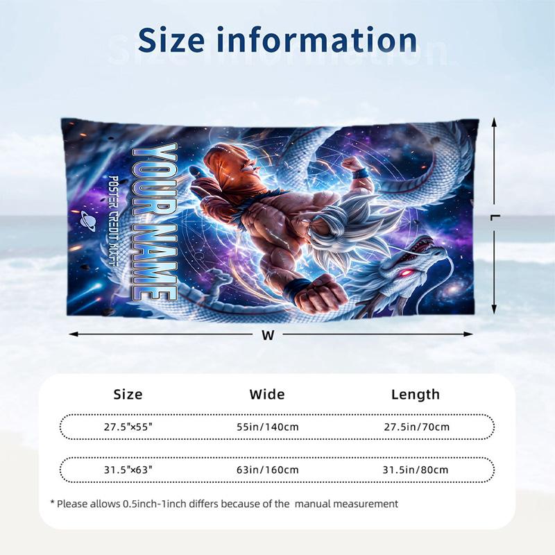 Dragon Ball Beach Towel, Personalized Custom Name Text, Quick Dry Large Absorbent Towel For Beach Pool