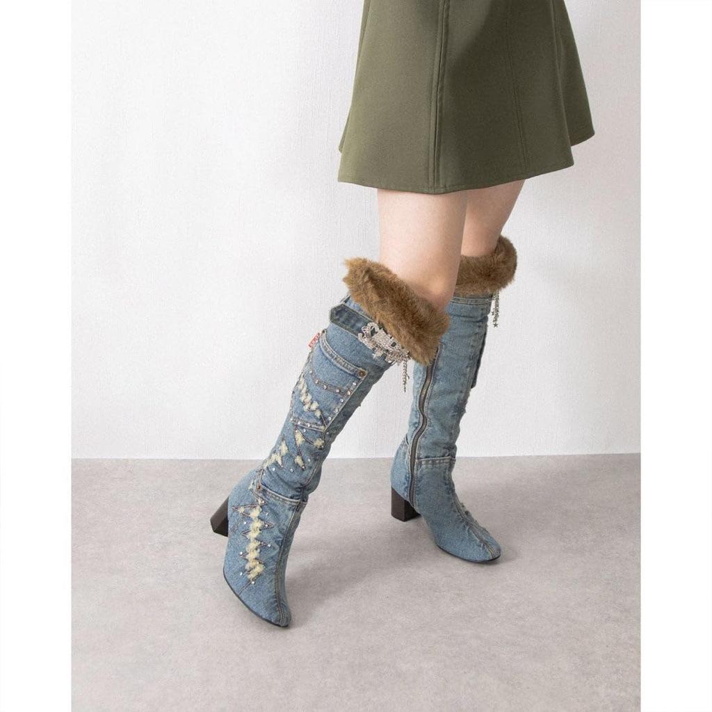 Kniehohe Stiefel Denim Kniehohe Stiefel 5650 Blue Denim [IK Plus]