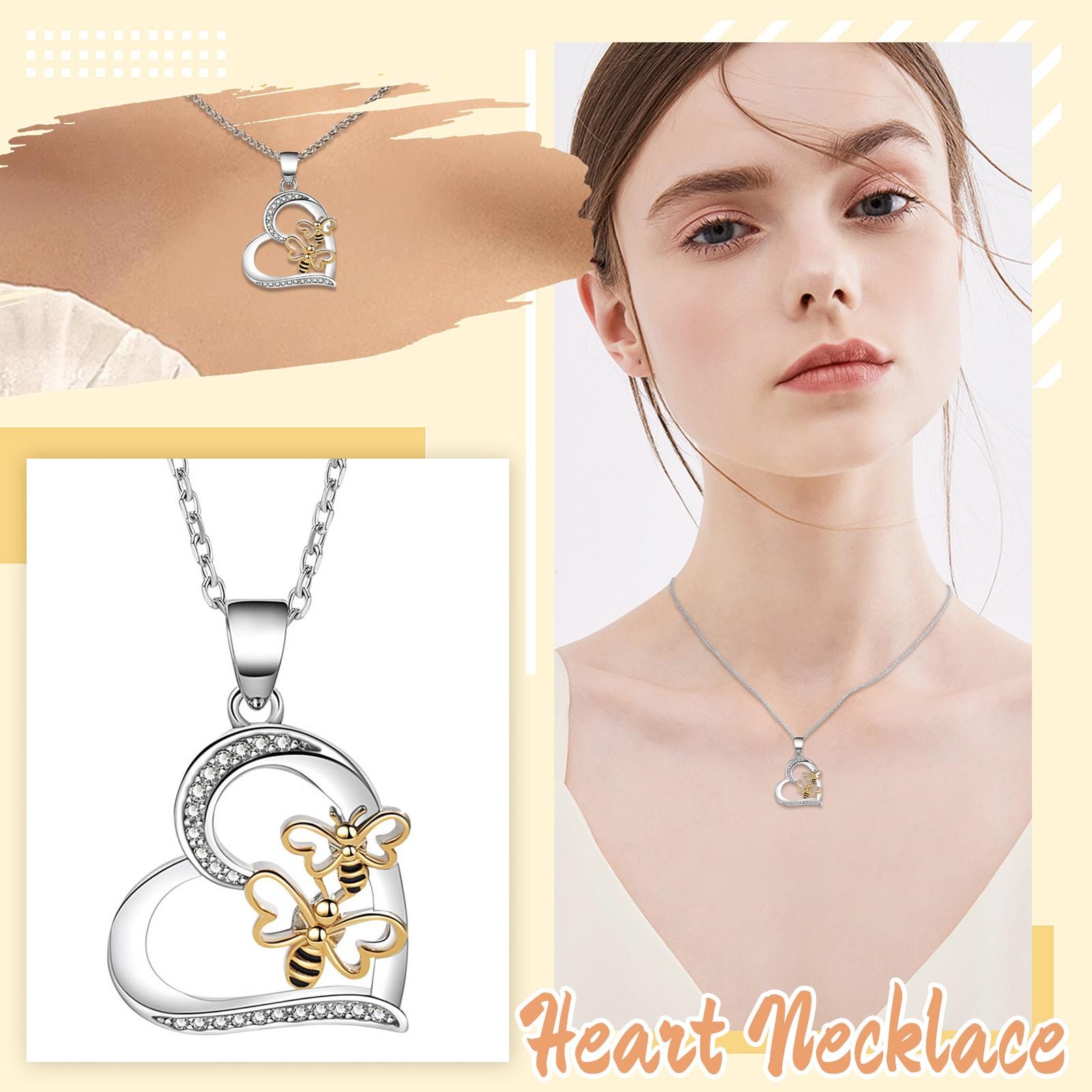 Love Bee Bicolor Necklace For Women With Zirconia Heart Shaped Pendant And Collar Chain One Size