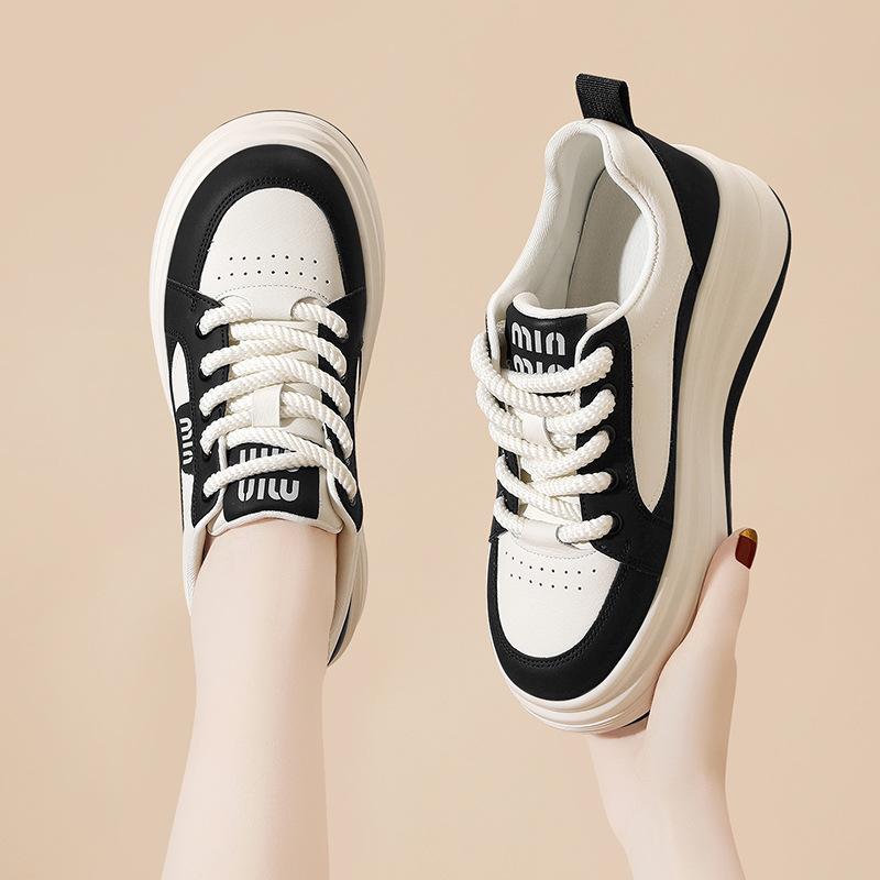 Leather Little White Shoes Women's Casual Versatile Dad Shoes Spring and Autumn Flat Bottom Thick Sole Women's Sports Shoes Women's Shoes