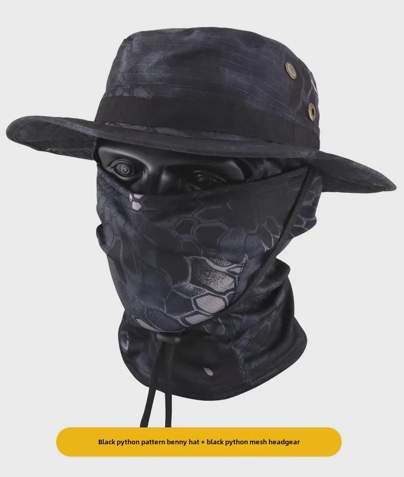 Men's Camouflage Bucket Hat Set: Multifunctional, Breathable, Sun-Protective Fishing Hat with Round Brim.