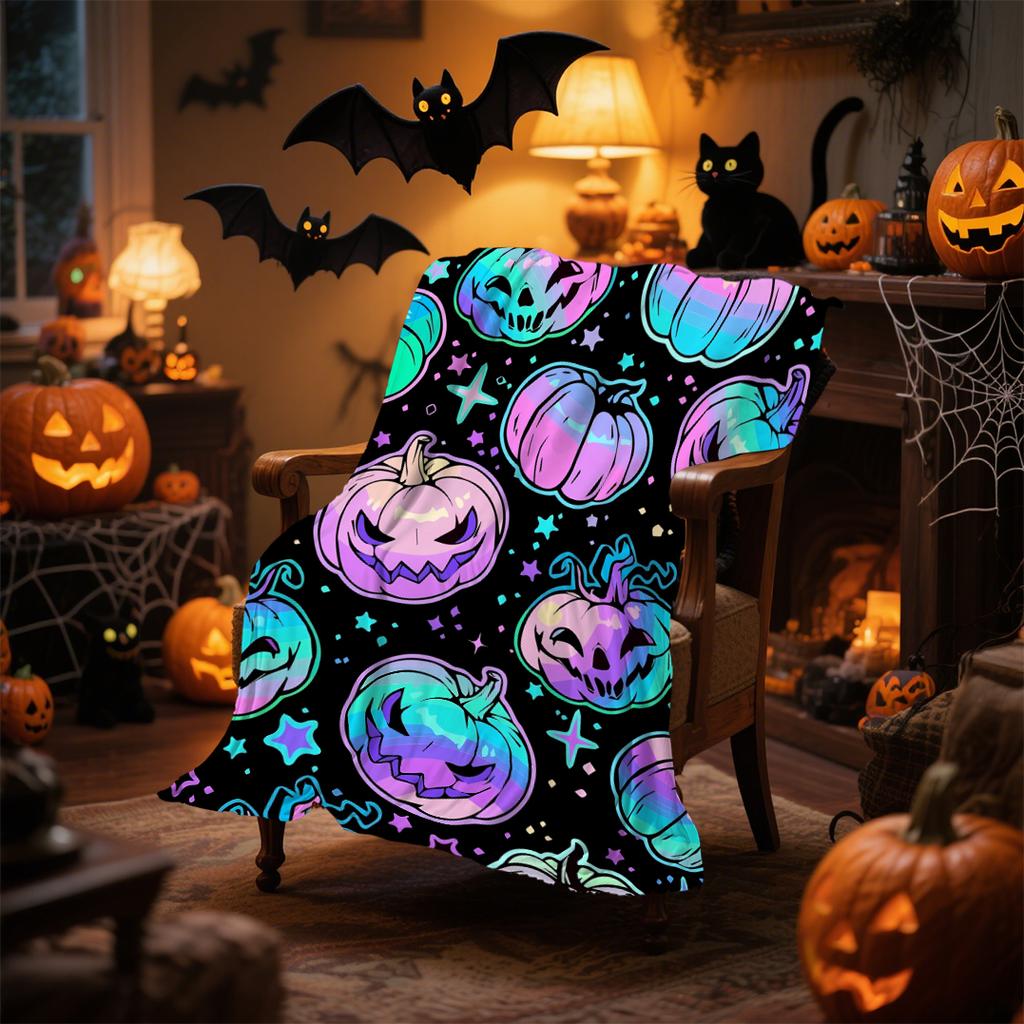 1pc Happy Halloween Blanket Ghost Pumpkin Witch Print for Sofa Skin-Friendly Soft Blanket New for Home Halloween Decoration