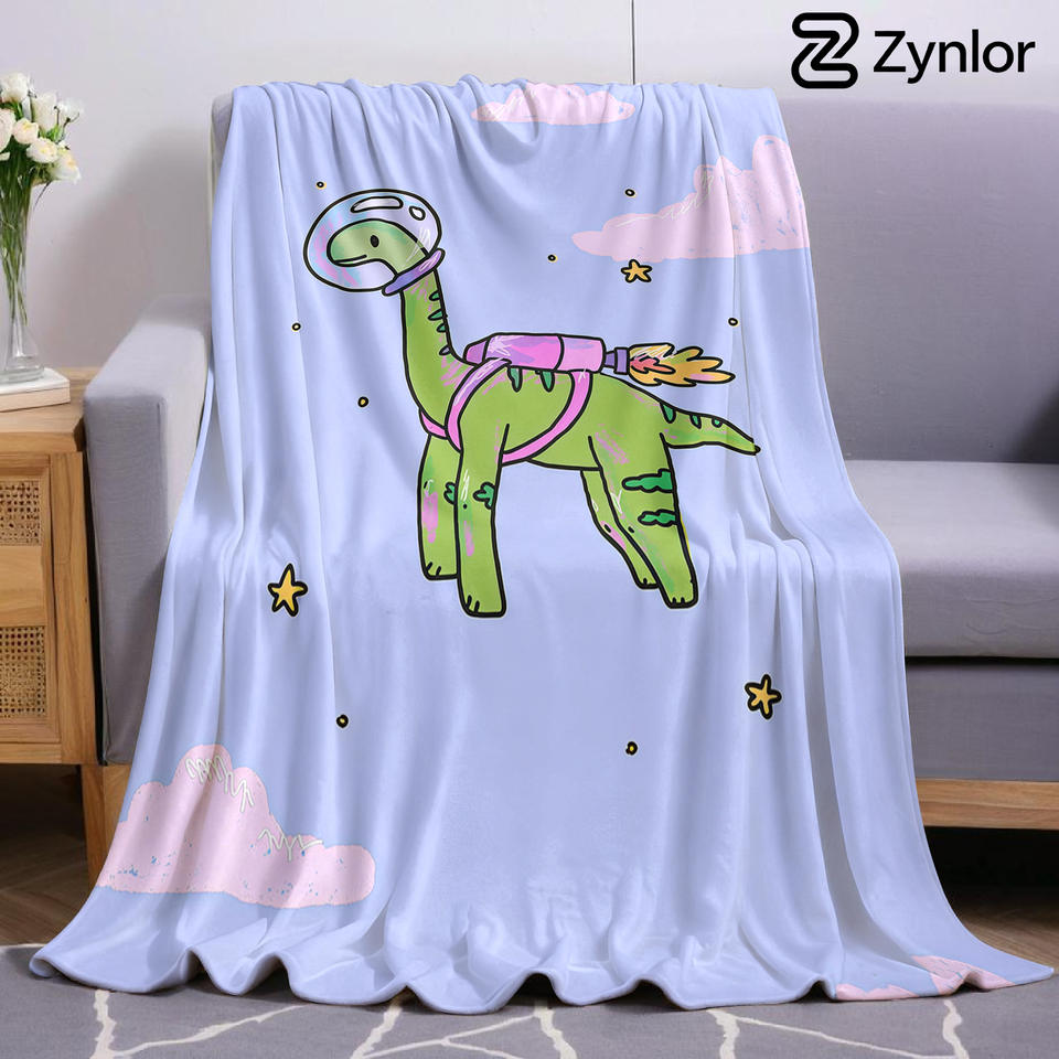 Space Dino Cartoon Anime Print Flannel Blanket Soft Warm Throw for Kids Bedroom Sofa Bed Christmas Office Car