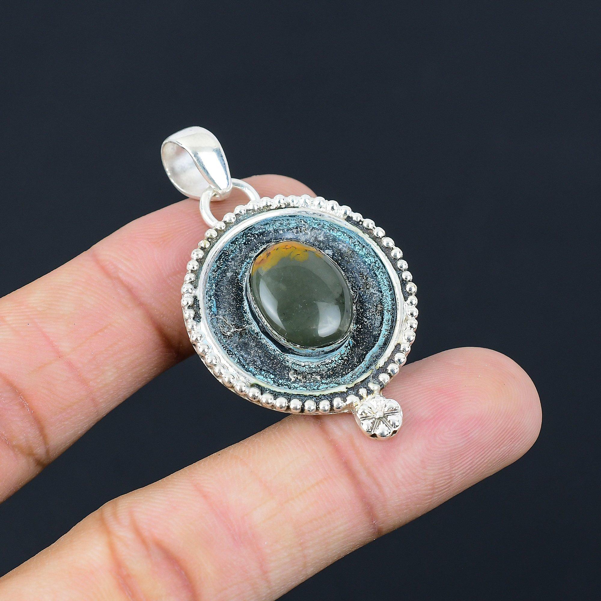 Натуральный полихромный яшмовый драгоценный камень, кулон, зеленый, ювелирные изделия из стерлингового серебра 925 пробы