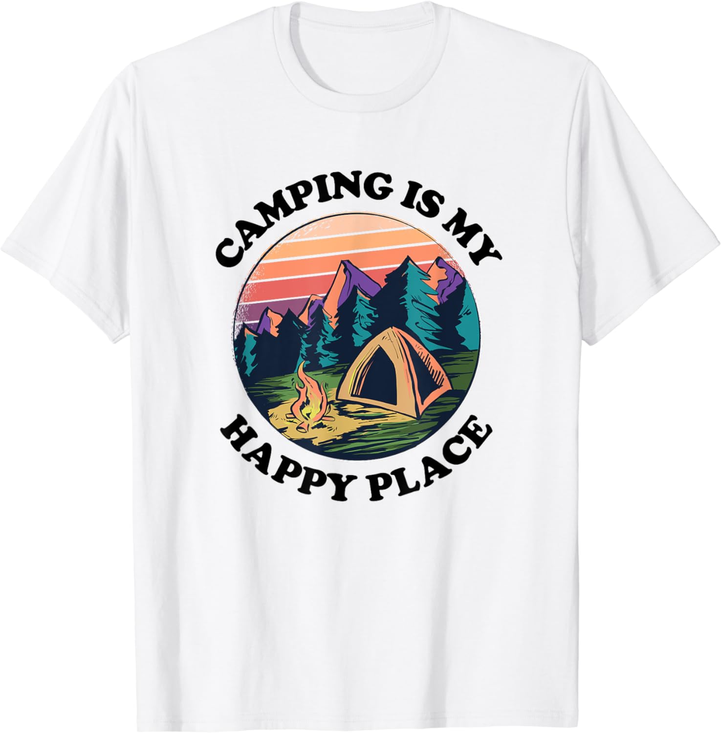

Camping Is My Happy Place for Tent Campers T-Shirt Women Clothing Tops Graphic T Shirts Vintage Clothes Camiseta S