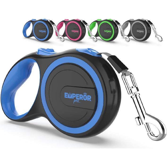 Emperor Pets 26 ft Retractable Dog Leash - Heavy Duty Retractable Pet Leash with Anti-Slip Grip - Reflective Dog Leash Tape for Medium to Large Dogs Small - 16 ft синий