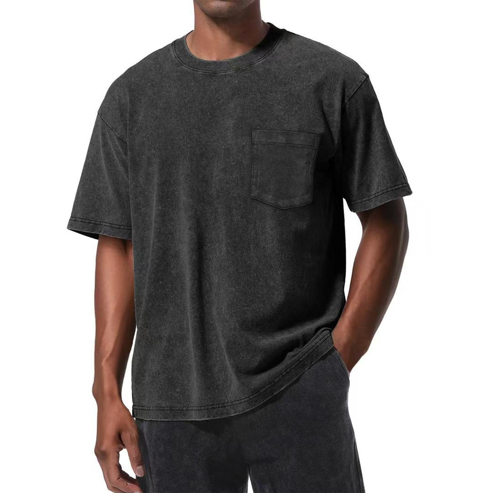 

Men s Round Neck Casual Sports Short-Sleeve Top With Pockets XXXL чёрный