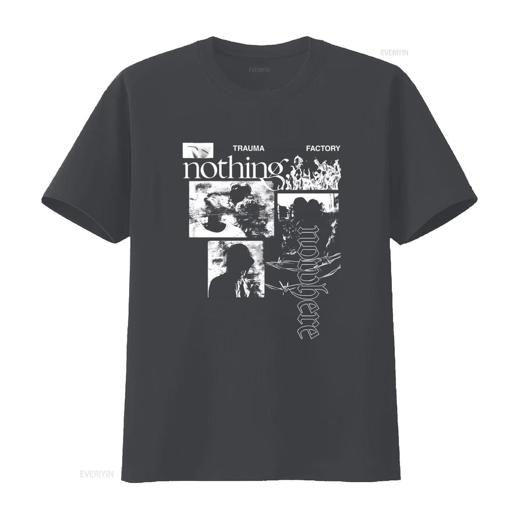 T-shirt Nothing Nowhere Σχέδιο Trauma Factory για Εκτύπωση Μόδας vintage Πλυμένο ρούχα streetwear σχεδιαστή homme Ελαφρώς