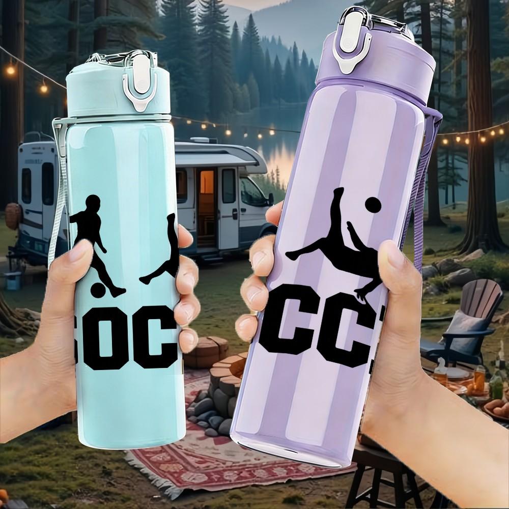 1PC Soccer Player Silhouette Text 750ml Color Plastic Sports Water Bottle Leakproof Flip Straw Lid Suitable for Sports Office Home Use