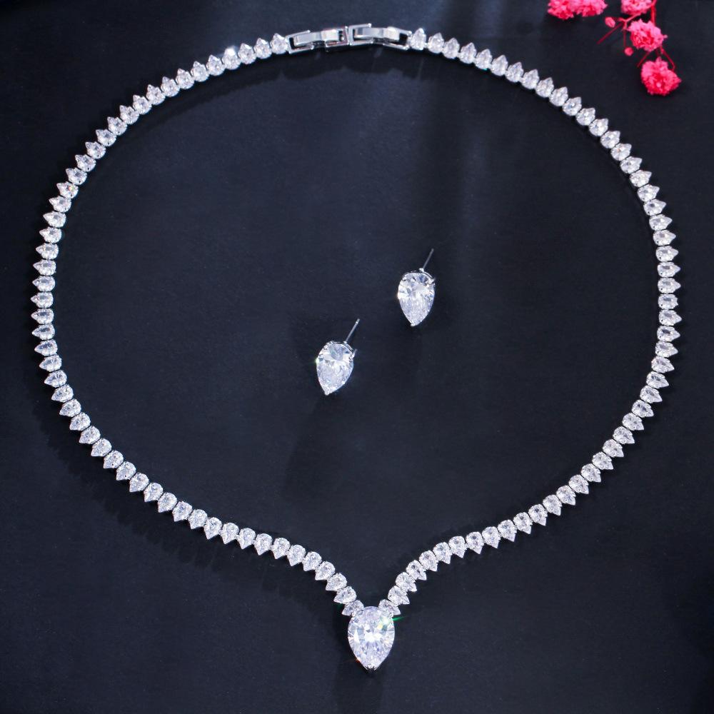 

Трендовый Классический Набор с Цирконами в Форме Капли Воды, Ювелирный Набор для Невесты к Свадебному Платью