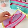 Retro Color Transparent Pencil Bag Nylon Zipper Stationery Bag Portable Mesh Pencil Case  Outdoor