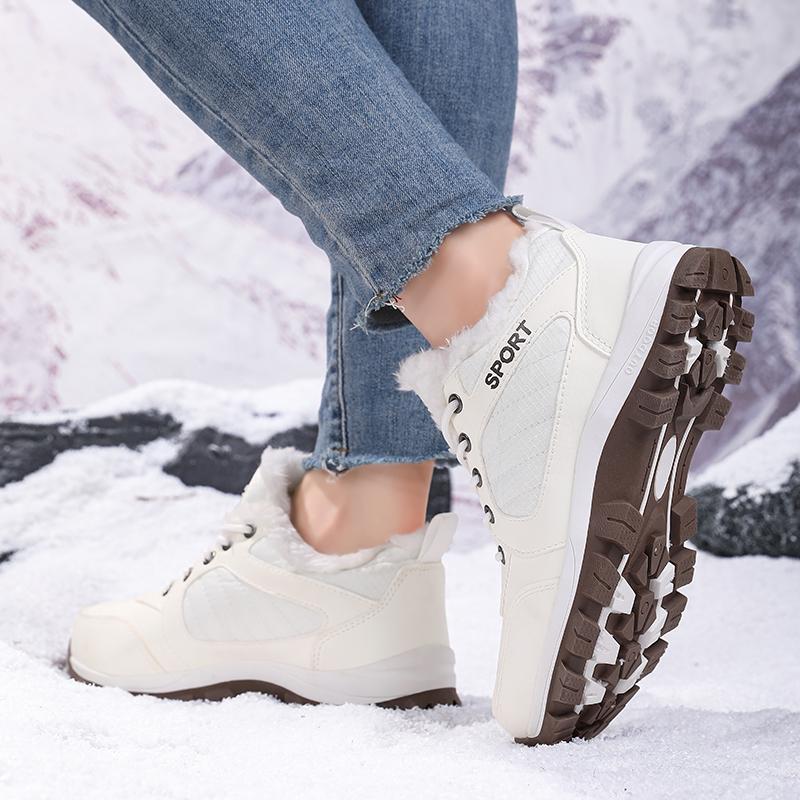 TUINANLE Couple Outdoor Hiking Shoes Warm Plush Flat Lace Breathable Soft Sole Low-top Boots Unisex Camping