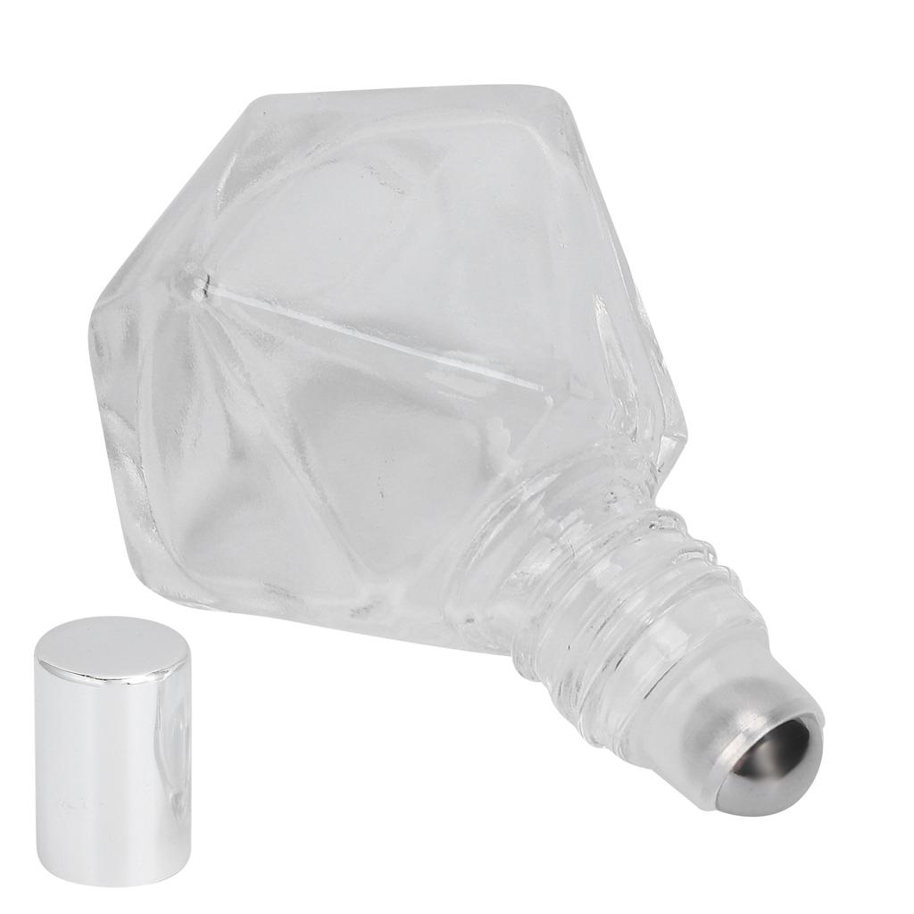 Roll On Refillable Perfume Bottle Empty Glass Aromatherapy Essential Oil Roller Bottles 8ml(Silver Cover Steel Beads )