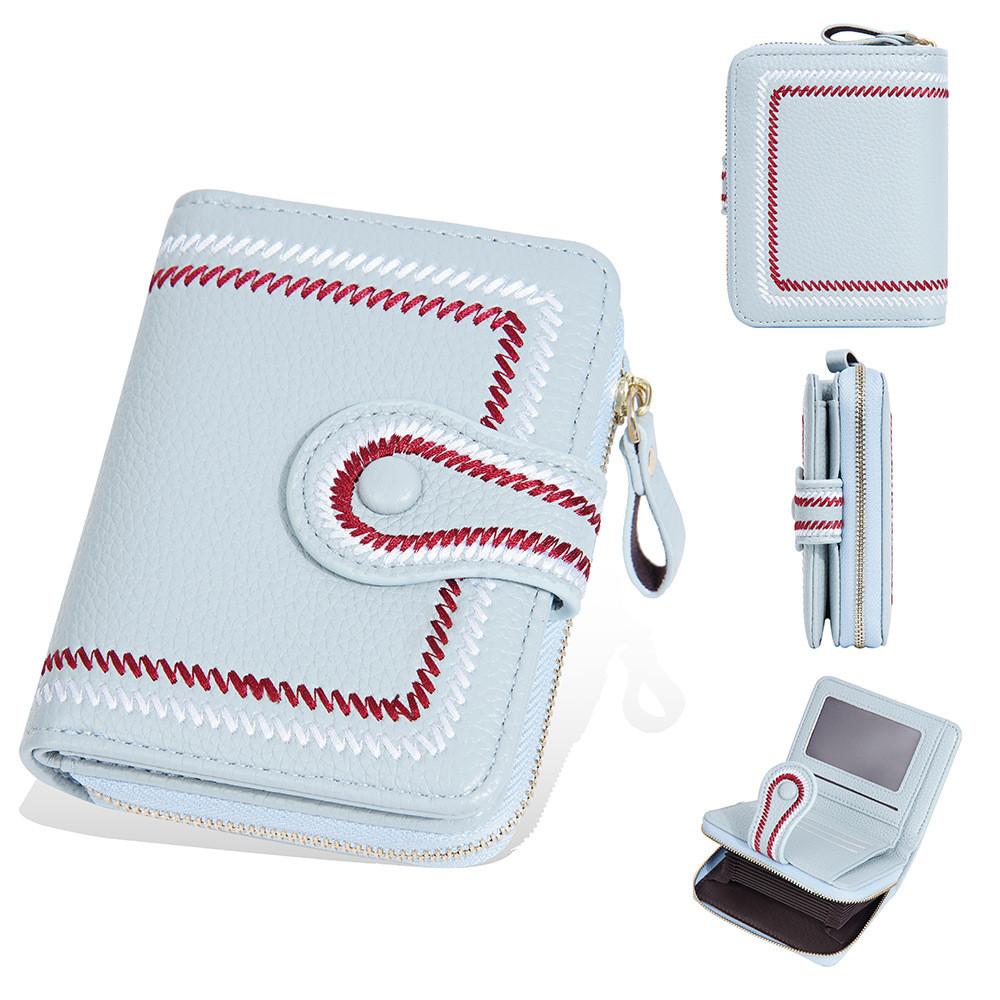 Womens Short Wallet With Zipper Closure And Embroidered Design For Daily Use