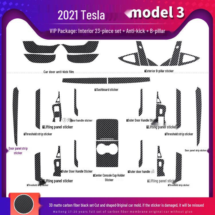 Carbon Fiber Anti-Kick Film for Tesla Model 3/Y (2021) Center Console Interior