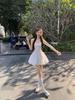 Women's White Ballet Spaghetti Strap Dress with Slimming Waist and Bud Short Skirt - Summer 2026 Collection.