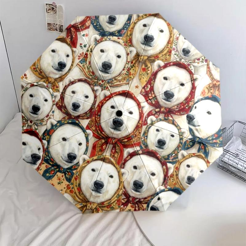 

1 PC Automatic Folding Umbrella - Retro Animal Art Pattern, Portable & Foldable Design with 8 Ribs, Christmas Birthday Gifts